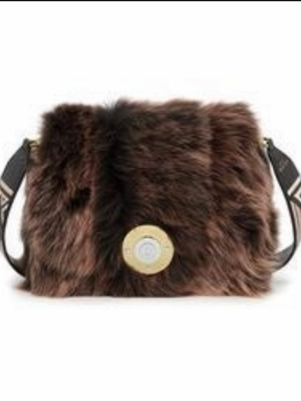 henri bendel Faux Fur Crossbody Milliner in Dusty Rose with Patterned Strap $398